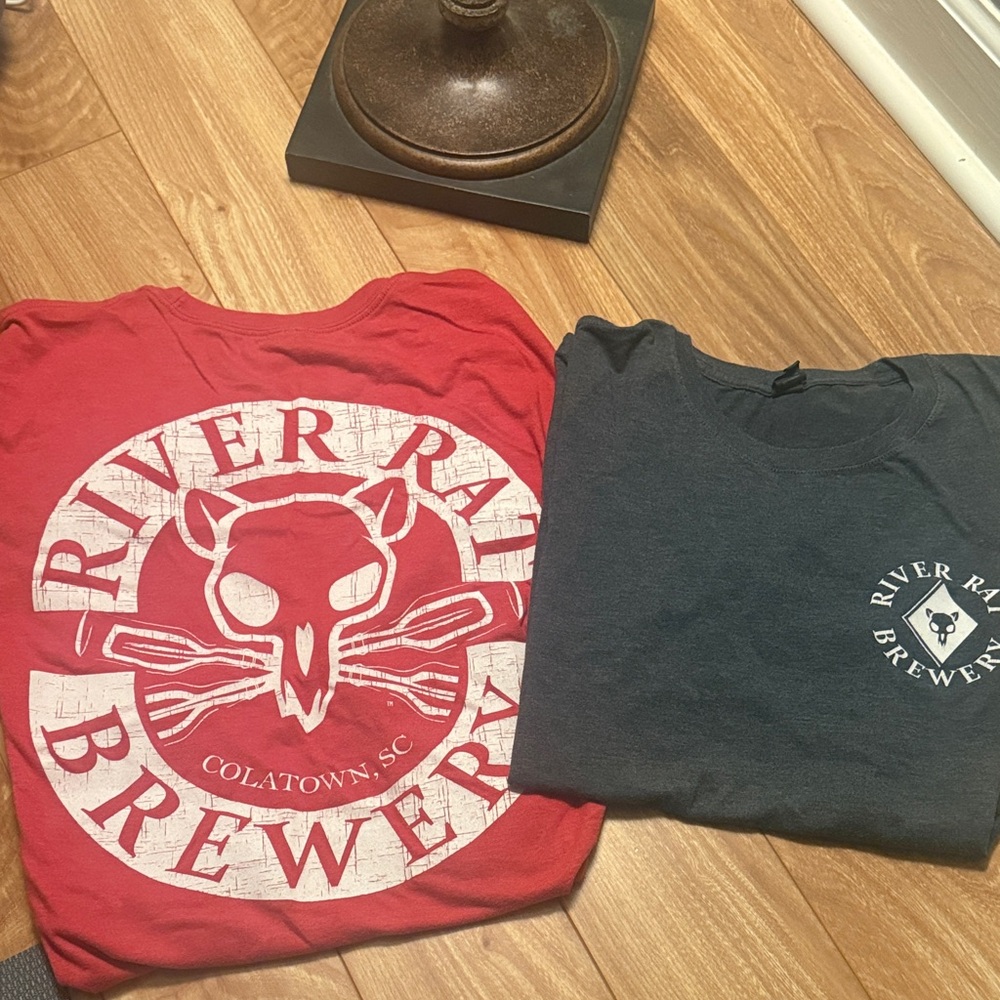 TWO (2) River Rat Brewery T-Shirts - Red and Gray Medium